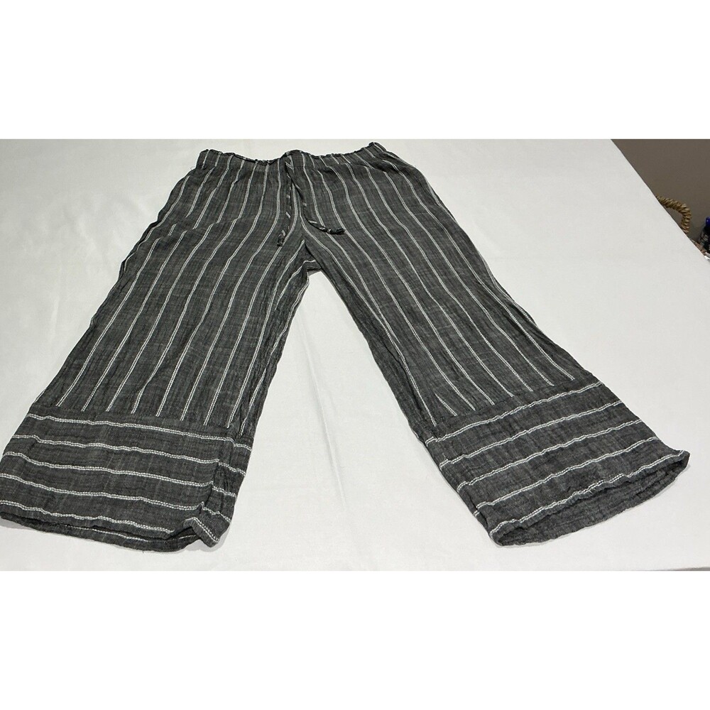 Joe B by Joe Benbasset Pants Womens Medium Gray Striped Drawstring